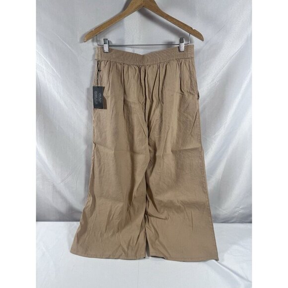 Halston Pants Womens Medium Tan Pull On Linen Blend Stretch Lightweight Comfort - Picture 2 of 5
